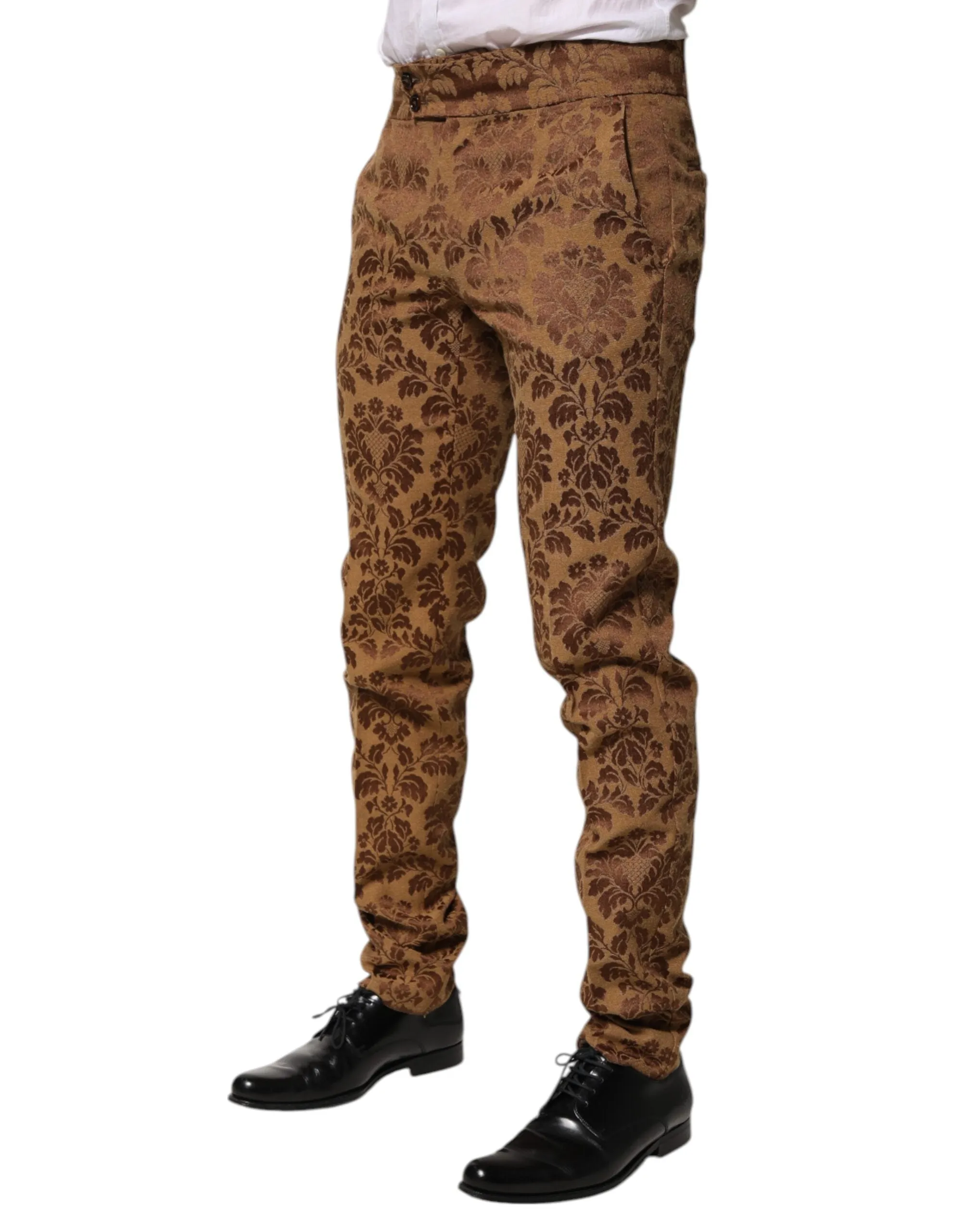 Dolce & Gabbana Brown Floral Jacquard Men Skinny Trouser Pants sold by Siebentaschen product image thumbnail 3