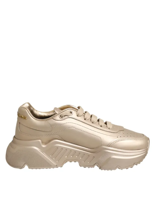 Dolce & Gabbana Gold Leather Daymaster Women Sneaker Shoes sold by Siebentaschen