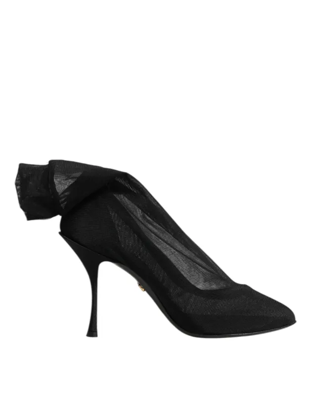 Dolce & Gabbana Black Silk Stretch Mesh Sock Boots Shoes sold by Siebentaschen