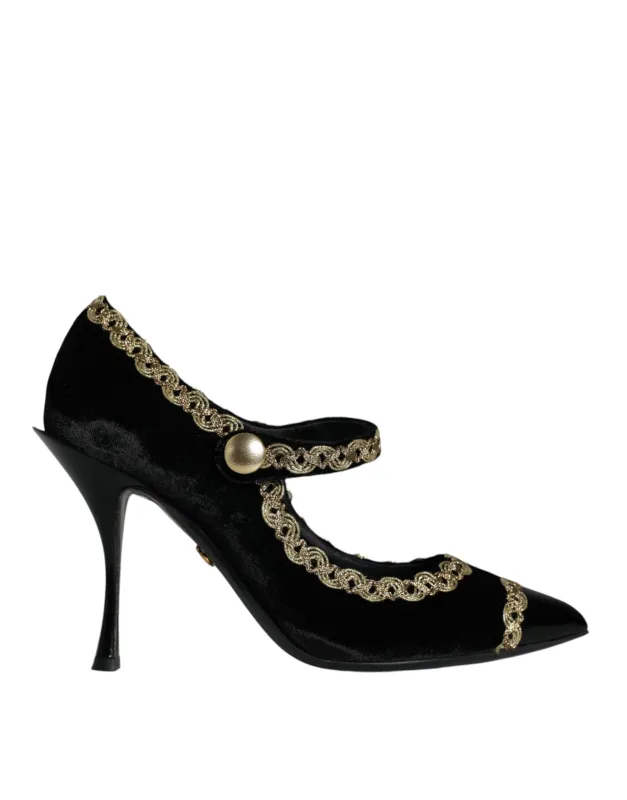 Dolce & Gabbana Black Mary Janes Velvet Gold Pumps Shoes sold by Siebentaschen