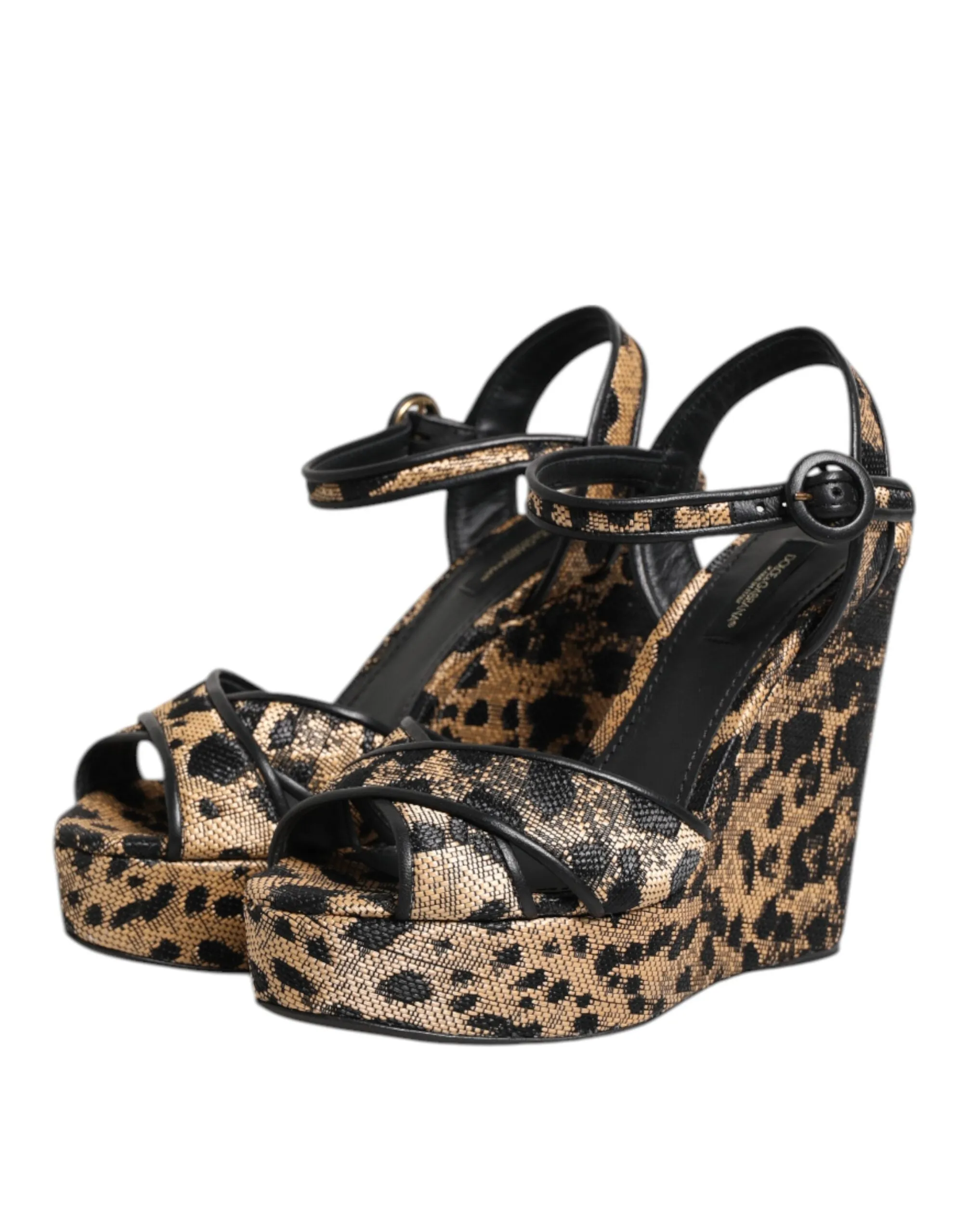Dolce & Gabbana Brown Leopard Wedges Ankle Strap Sandals Shoes sold by Siebentaschen product image thumbnail 4