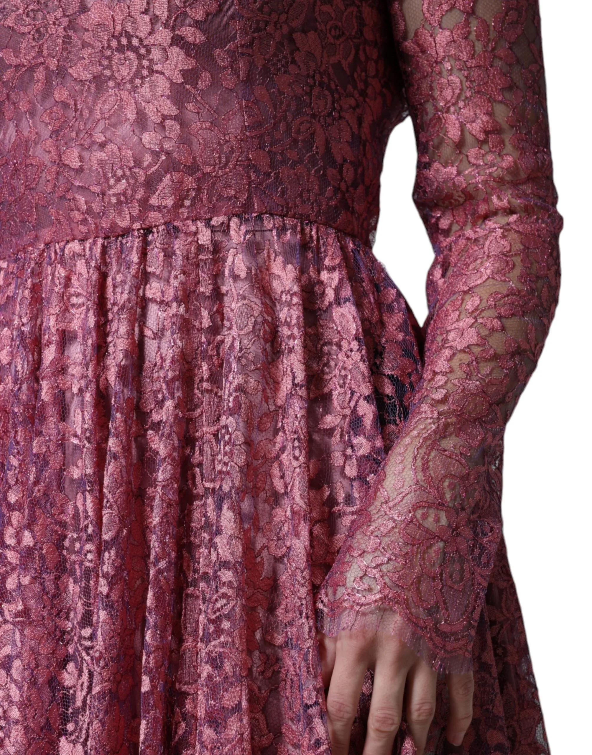 Dolce & Gabbana Pink Floral Lace Long Sleeve Midi Dress sold by Siebentaschen product image thumbnail 2