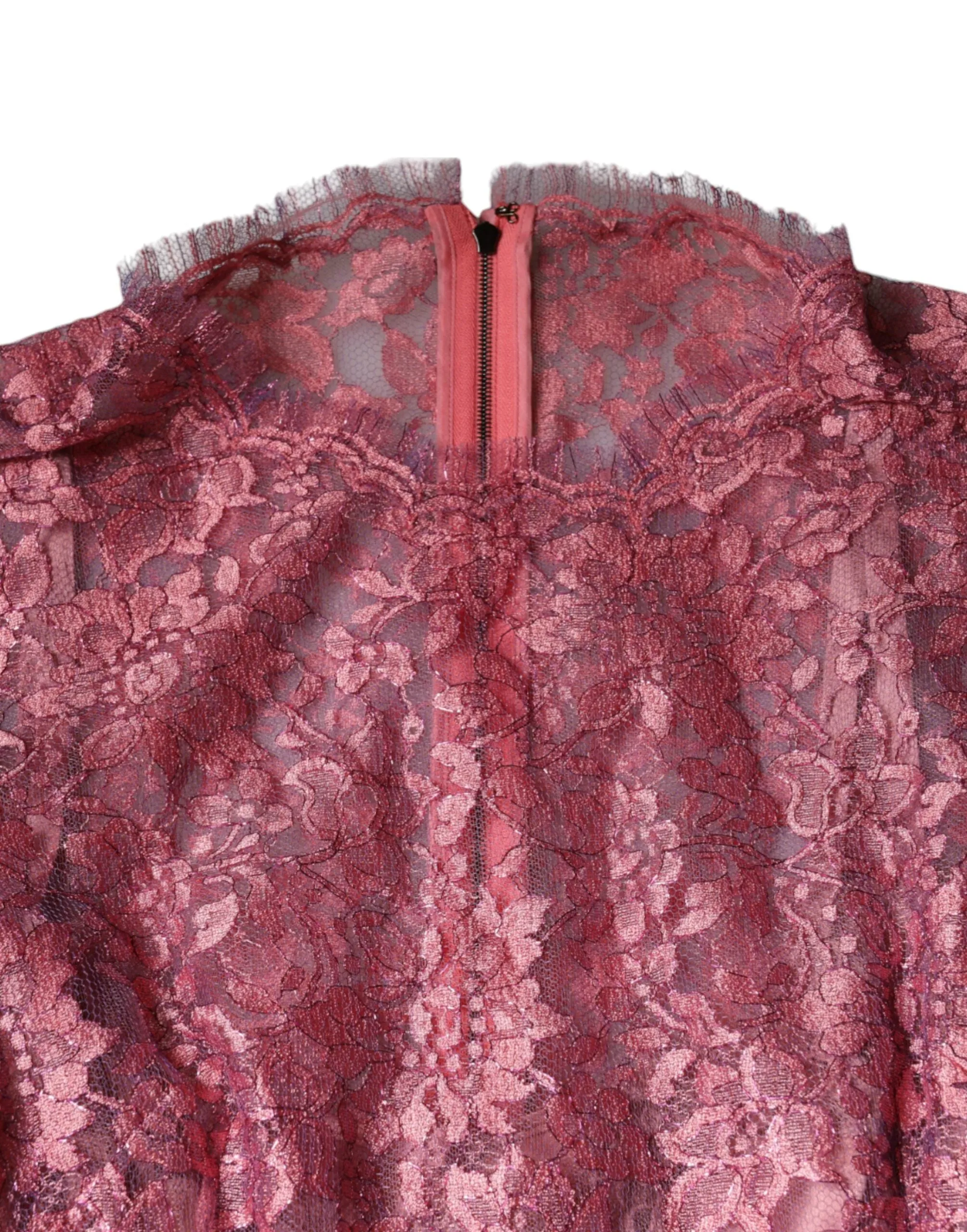 Dolce & Gabbana Pink Floral Lace Long Sleeve Midi Dress sold by Siebentaschen product image thumbnail 3