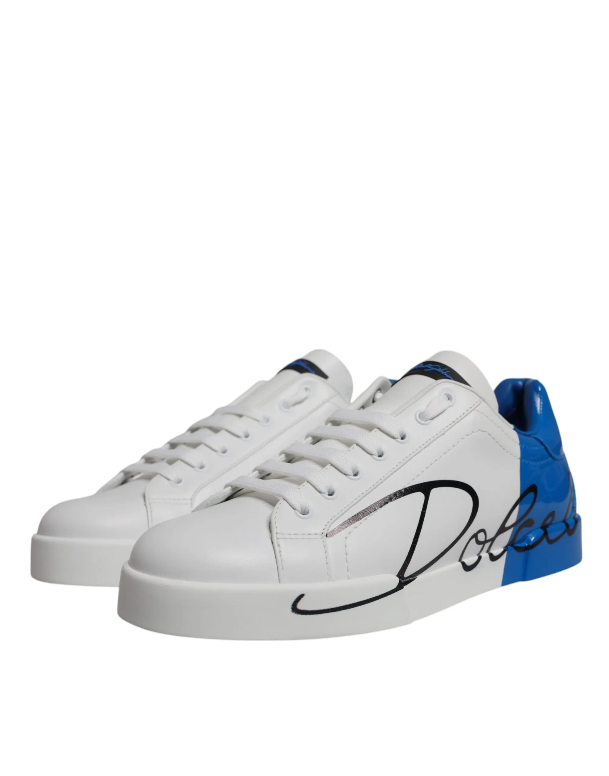 Dolce & Gabbana White Blue Leather Logo Low Top Sneakers Shoes sold by Siebentaschen product image thumbnail 3