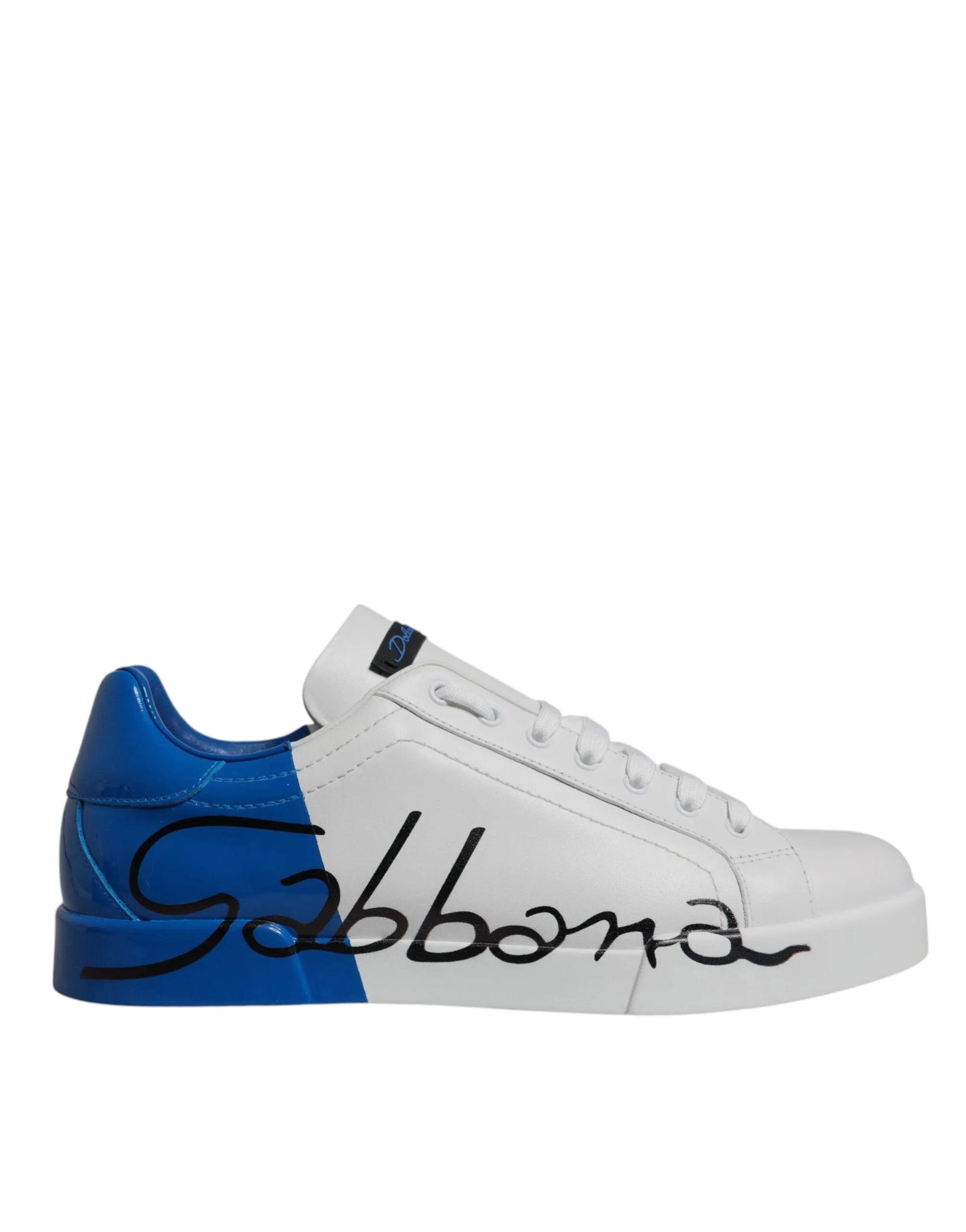 Dolce & Gabbana White Blue Leather Logo Low Top Sneakers Shoes sold by Siebentaschen