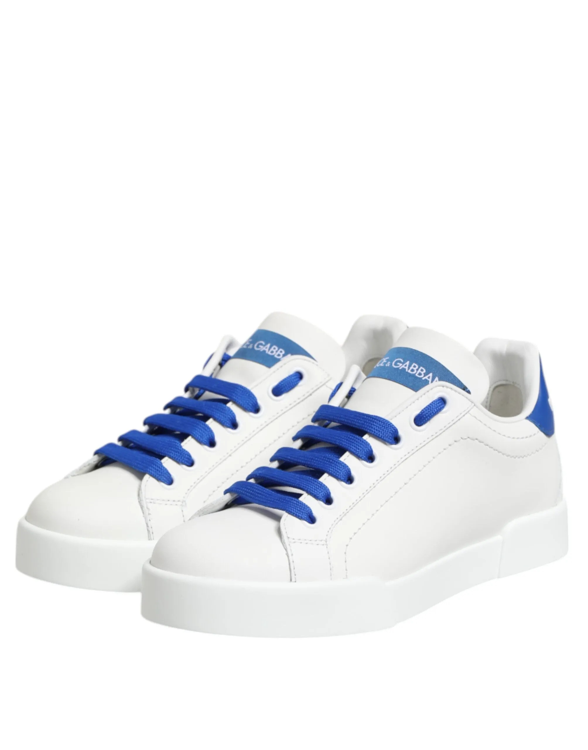 Dolce & Gabbana White Blue Leather Low Top Sneakers Shoes sold by Siebentaschen product image thumbnail 5