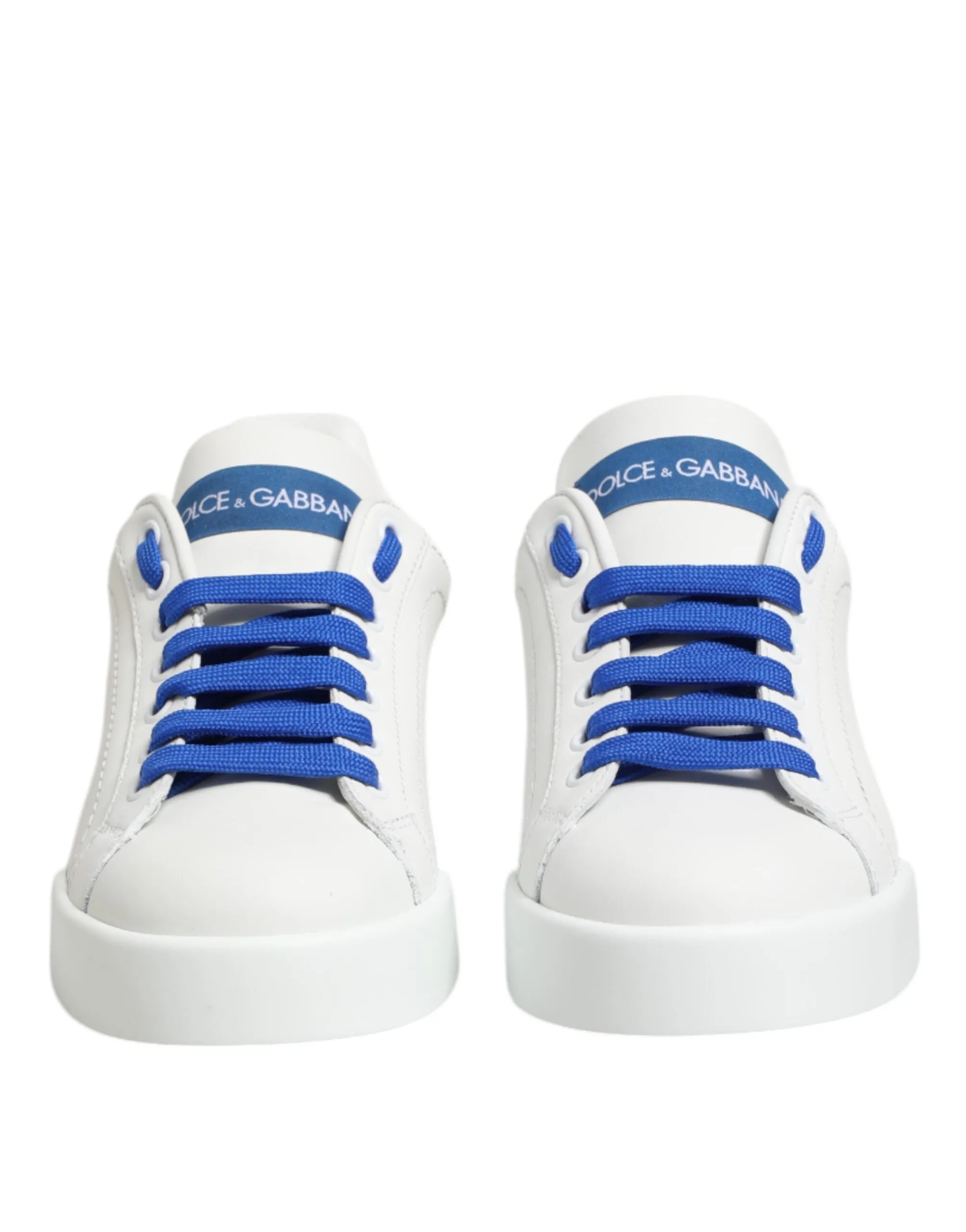 Dolce & Gabbana White Blue Leather Low Top Sneakers Shoes sold by Siebentaschen product image thumbnail 3