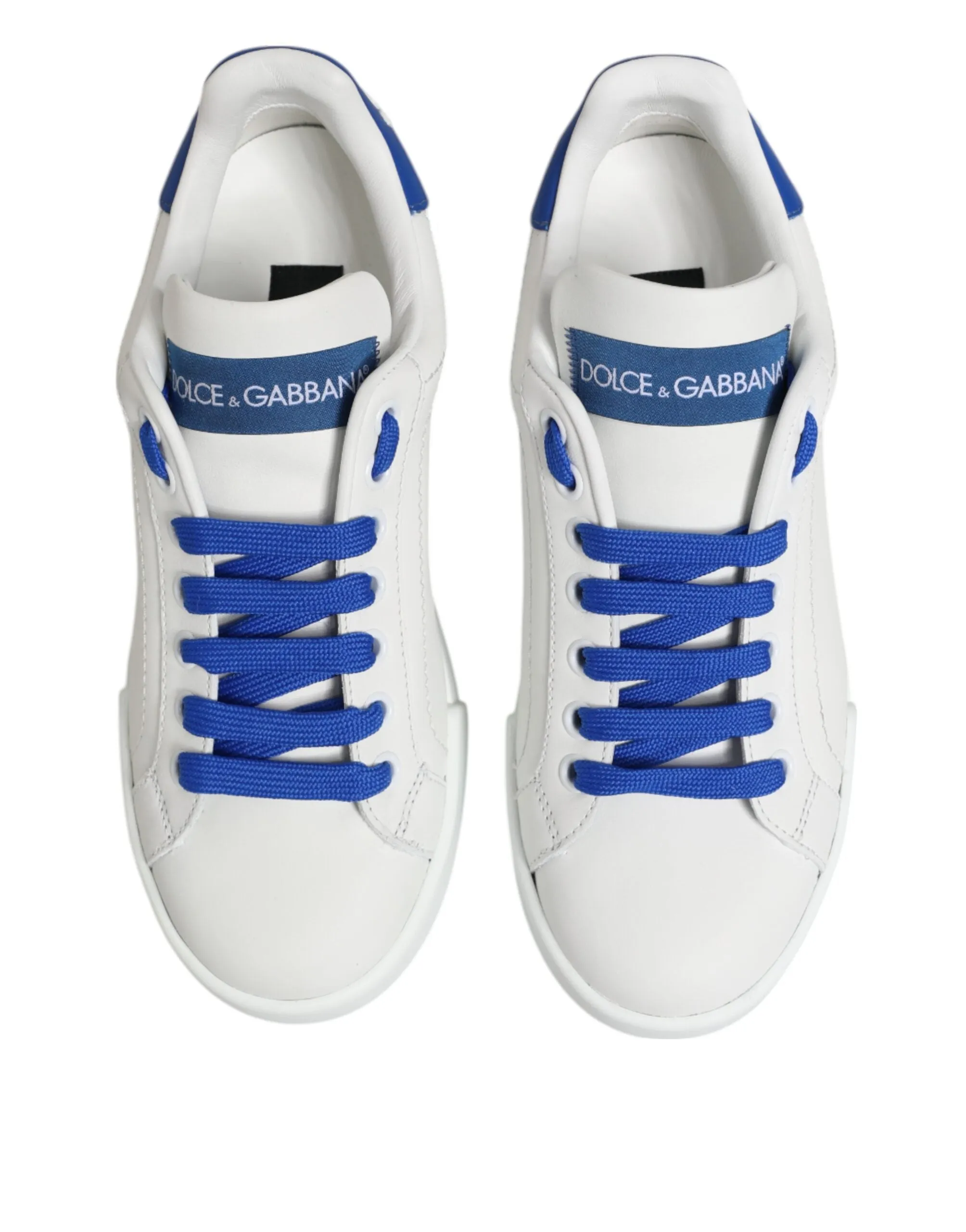 Dolce & Gabbana White Blue Leather Low Top Sneakers Shoes sold by Siebentaschen product image thumbnail 4