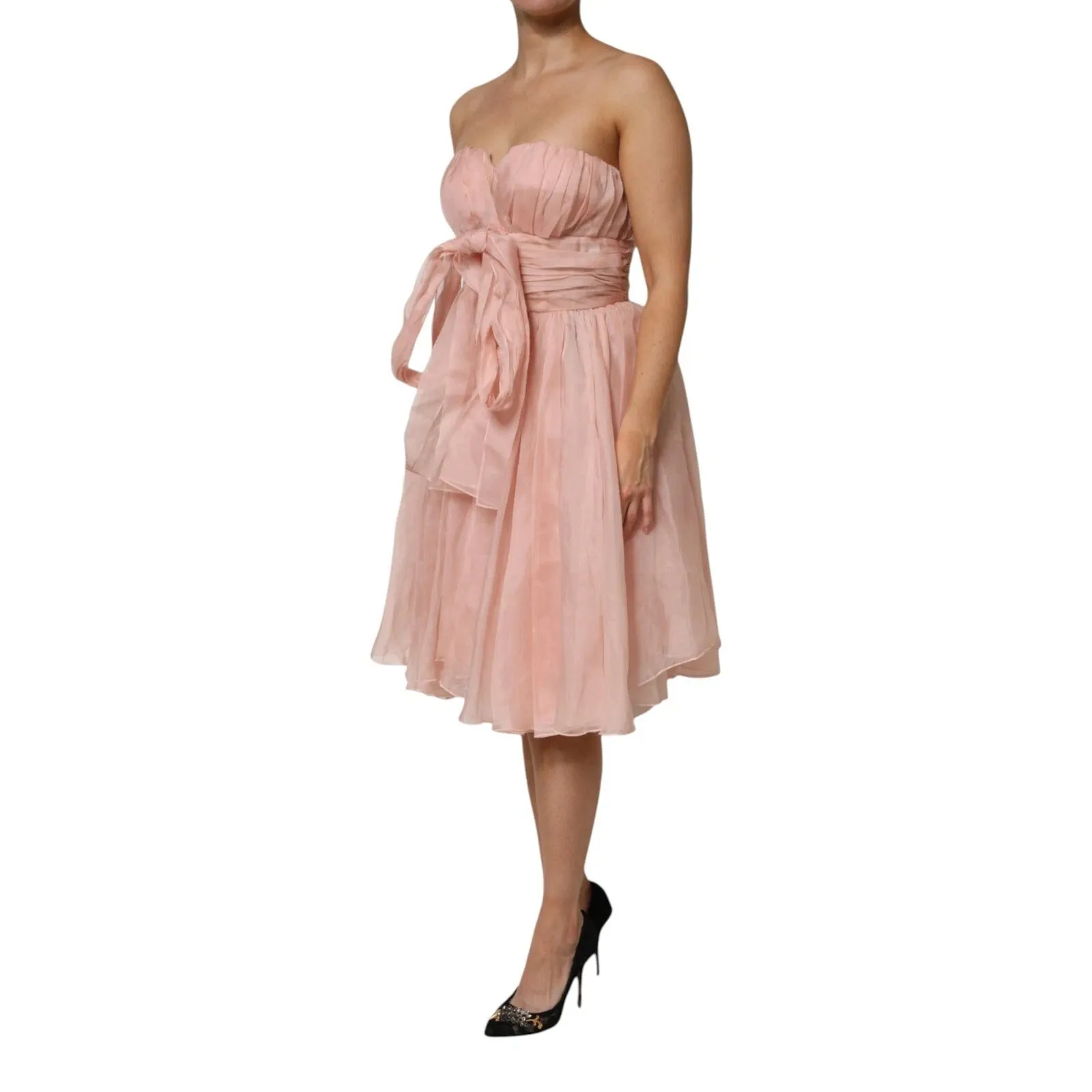 Dolce & Gabbana Pink Silk Chiffon A-line Pleated Midi Dress sold by Siebentaschen product image thumbnail 3