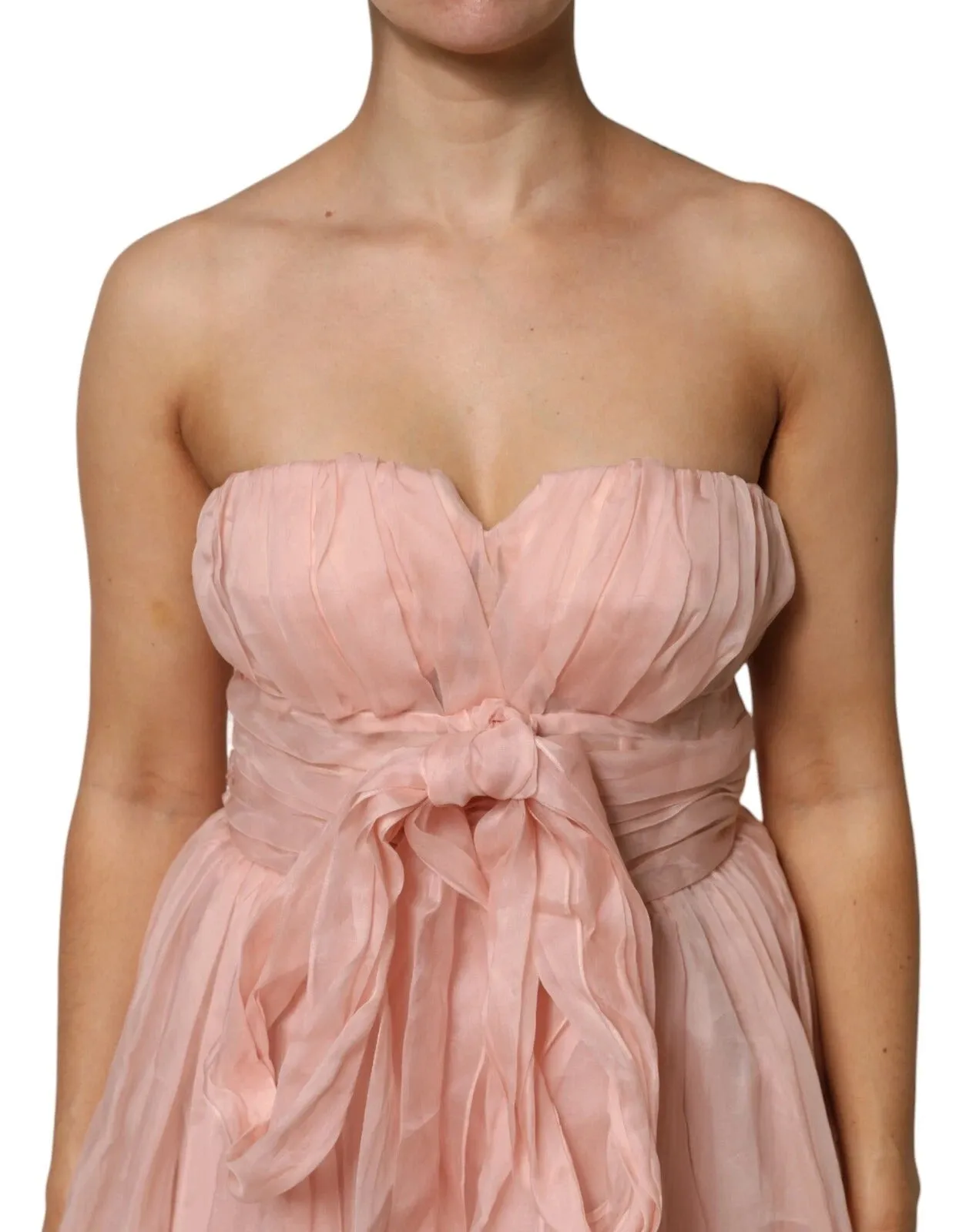 Dolce & Gabbana Pink Silk Chiffon A-line Pleated Midi Dress sold by Siebentaschen product image thumbnail 4