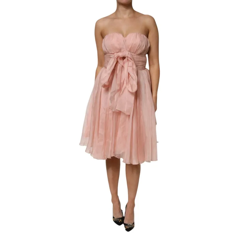 Dolce & Gabbana Pink Silk Chiffon A-line Pleated Midi Dress sold by Siebentaschen