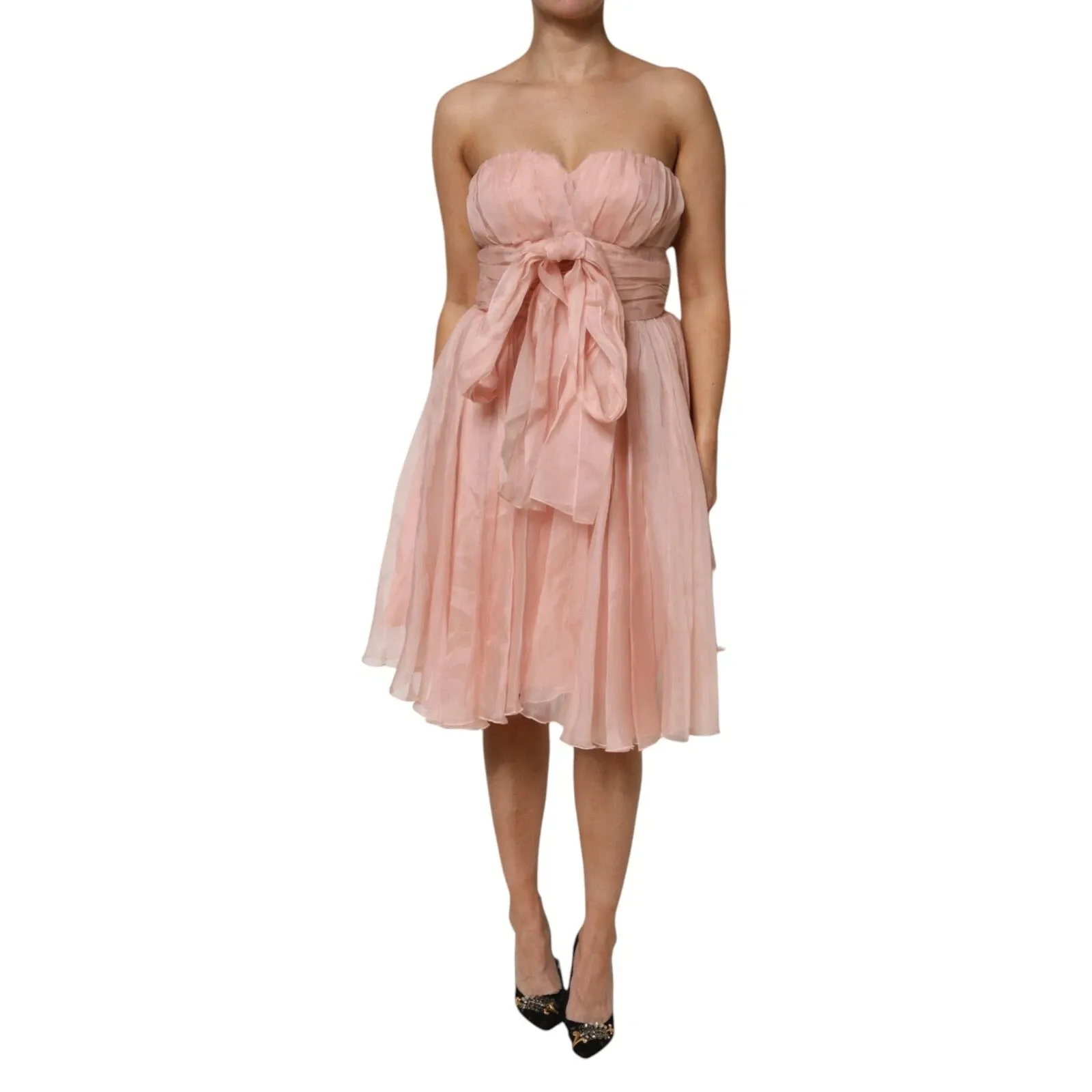 Dolce & Gabbana Pink Silk Chiffon A-line Pleated Midi Dress sold by Siebentaschen