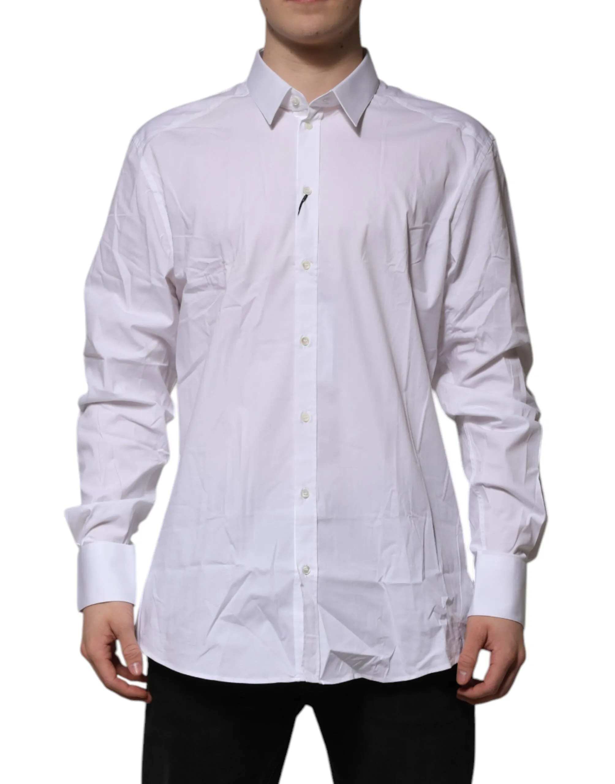 Dolce & Gabbana White Cotton GOLD Long Sleeves Dress Shirt sold by Siebentaschen product image thumbnail 2
