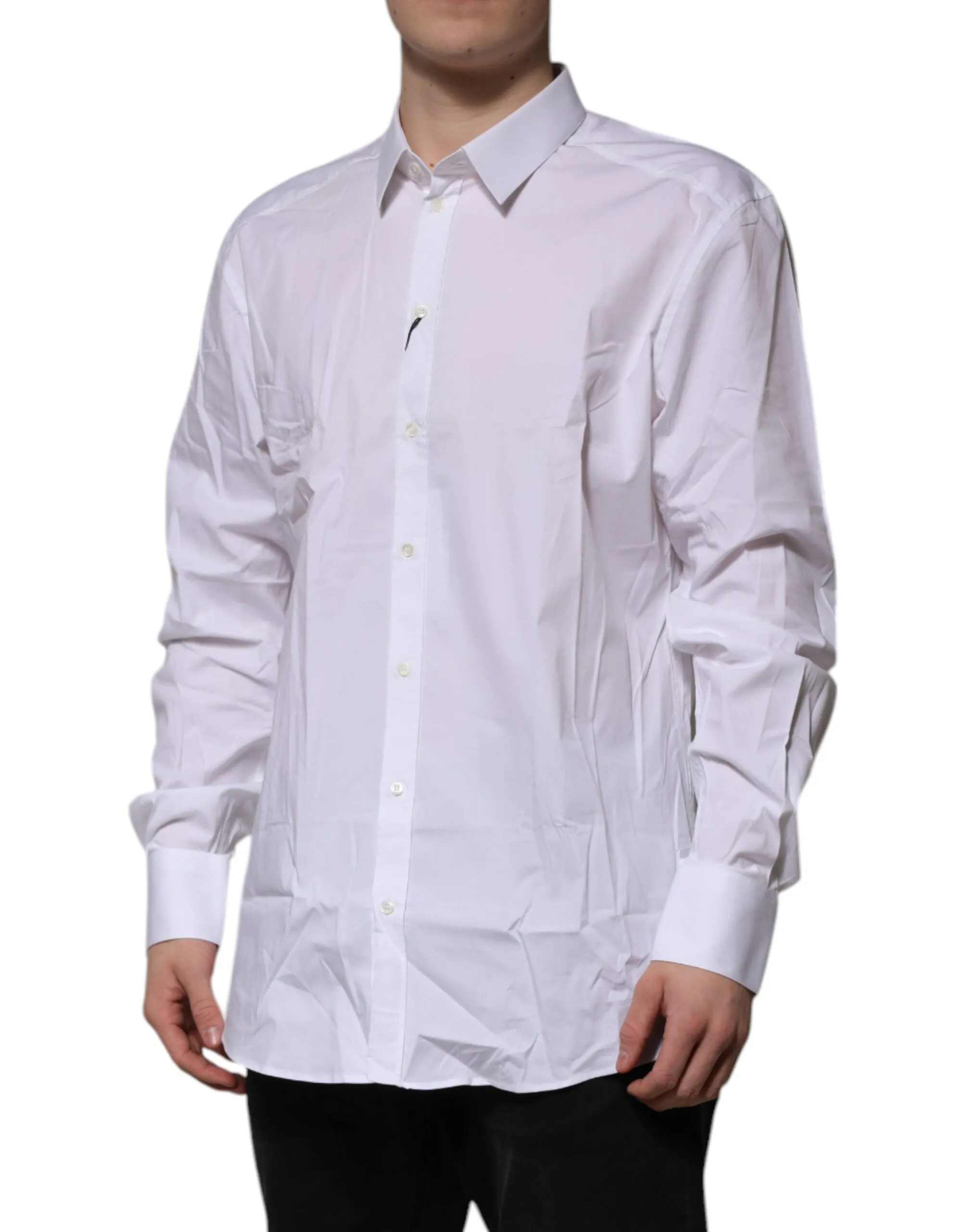 Dolce & Gabbana White Cotton GOLD Long Sleeves Dress Shirt sold by Siebentaschen product image thumbnail 3