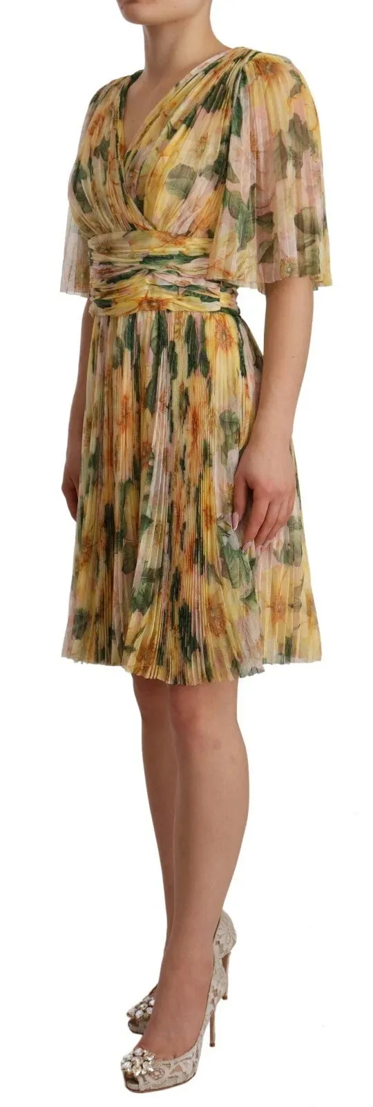 Dolce & Gabbana Yellow Floral Print Pleated Maxi Dress sold by Siebentaschen product image thumbnail 4