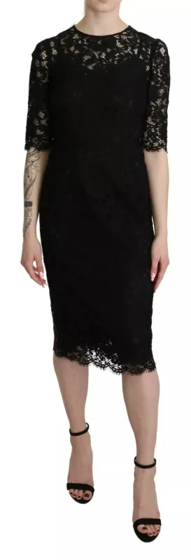 Dolce & Gabbana Black Floral Lace Sheath Knee Length Dress sold by Siebentaschen