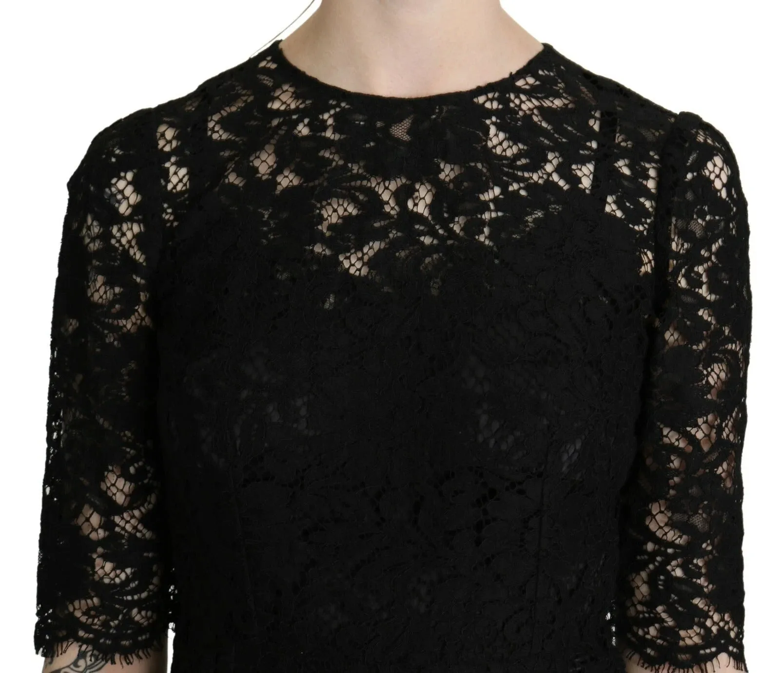 Dolce & Gabbana Black Floral Lace Sheath Knee Length Dress sold by Siebentaschen product image thumbnail 2