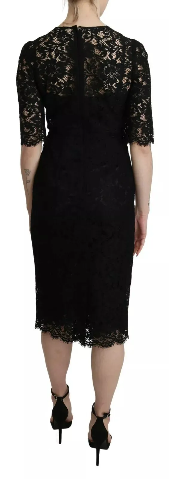 Dolce & Gabbana Black Floral Lace Sheath Knee Length Dress sold by Siebentaschen product image thumbnail 5