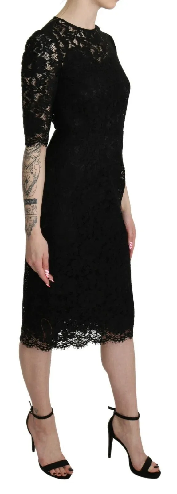 Dolce & Gabbana Black Floral Lace Sheath Knee Length Dress sold by Siebentaschen product image thumbnail 4