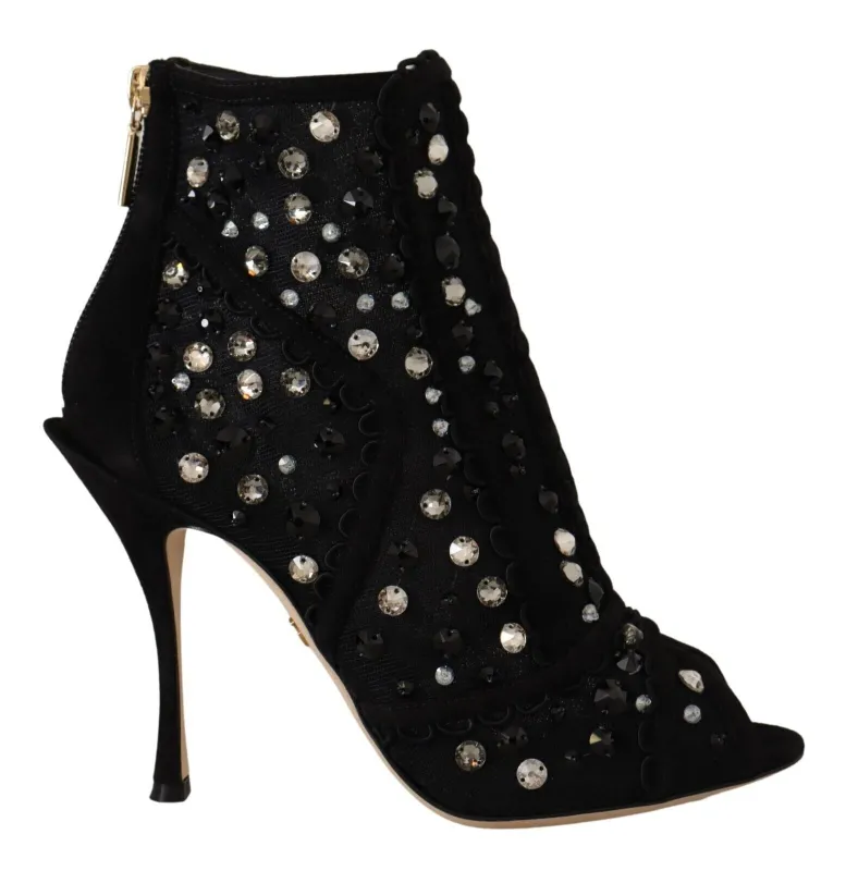 Dolce & Gabbana Black Crystals Heels Zipper Short Boots Shoes sold by Siebentaschen