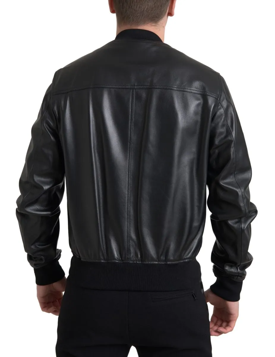 Dolce & Gabbana Black Leather Full Zip Bomber Men Jacket sold by Siebentaschen product image thumbnail 5