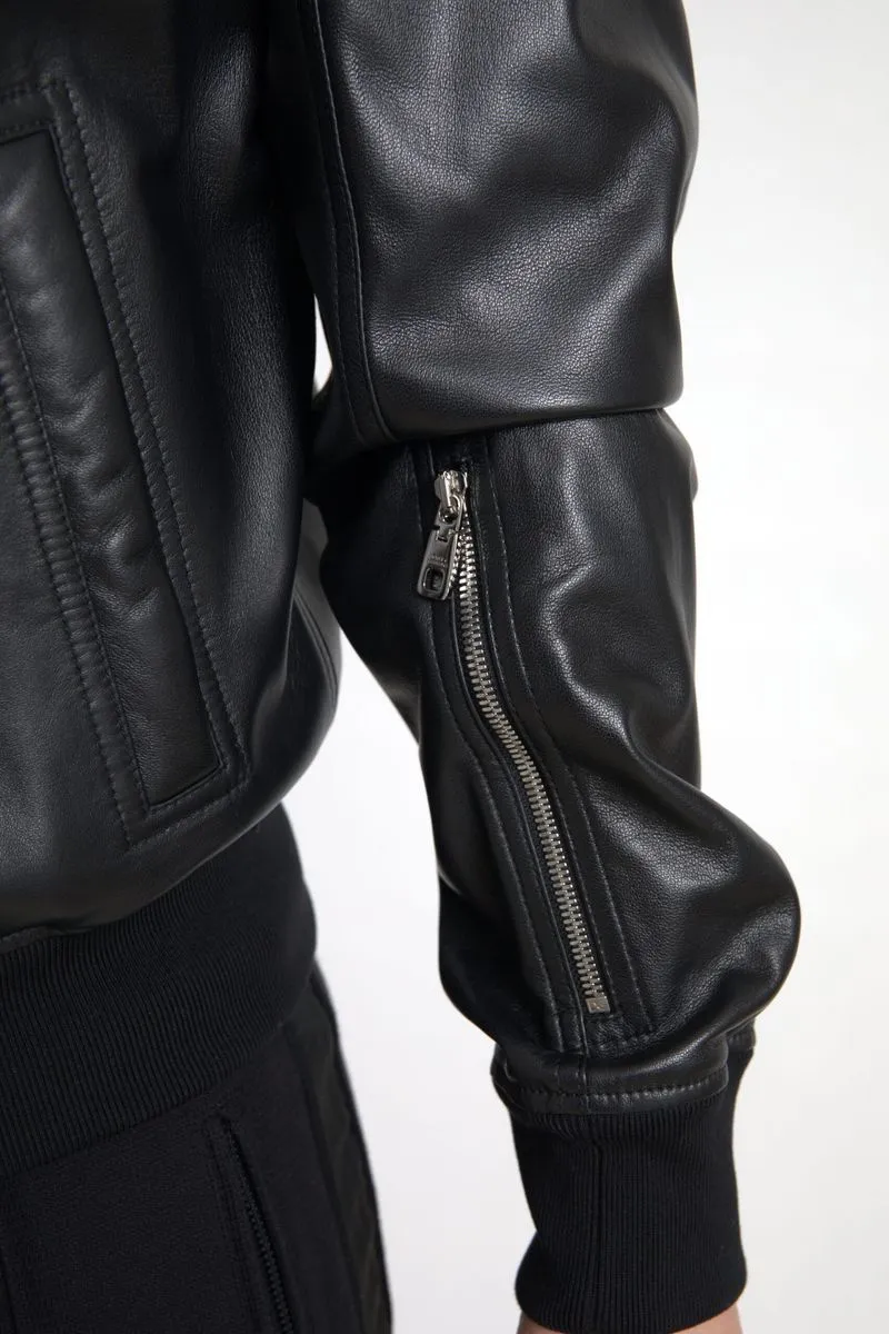 Dolce & Gabbana Black Leather Full Zip Bomber Men Jacket sold by Siebentaschen product image thumbnail 3