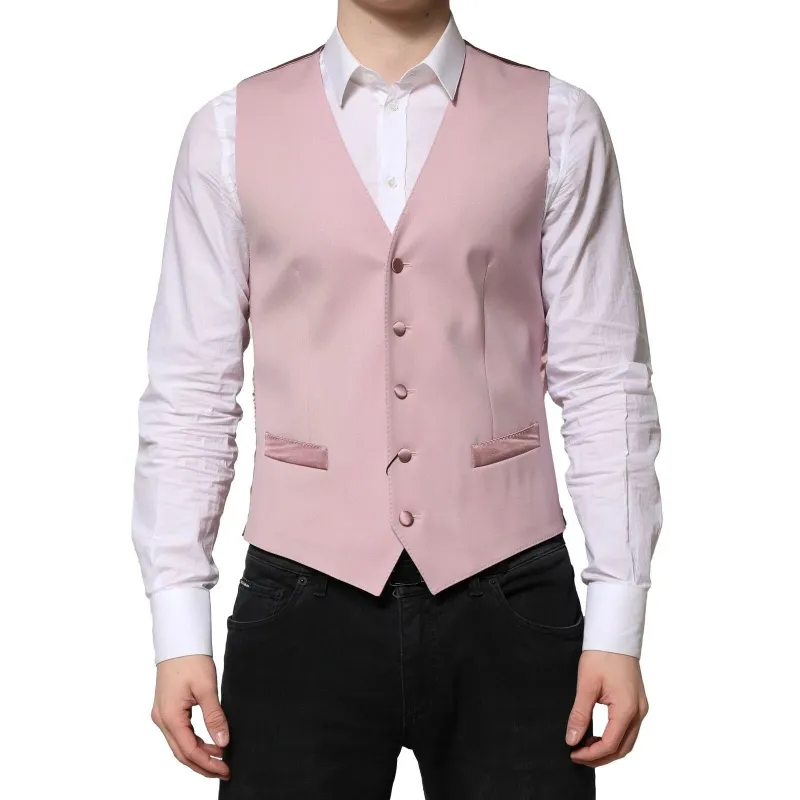 Dolce & Gabbana Pink Wool Dress Formal Men Waistcoat Vest sold by Siebentaschen