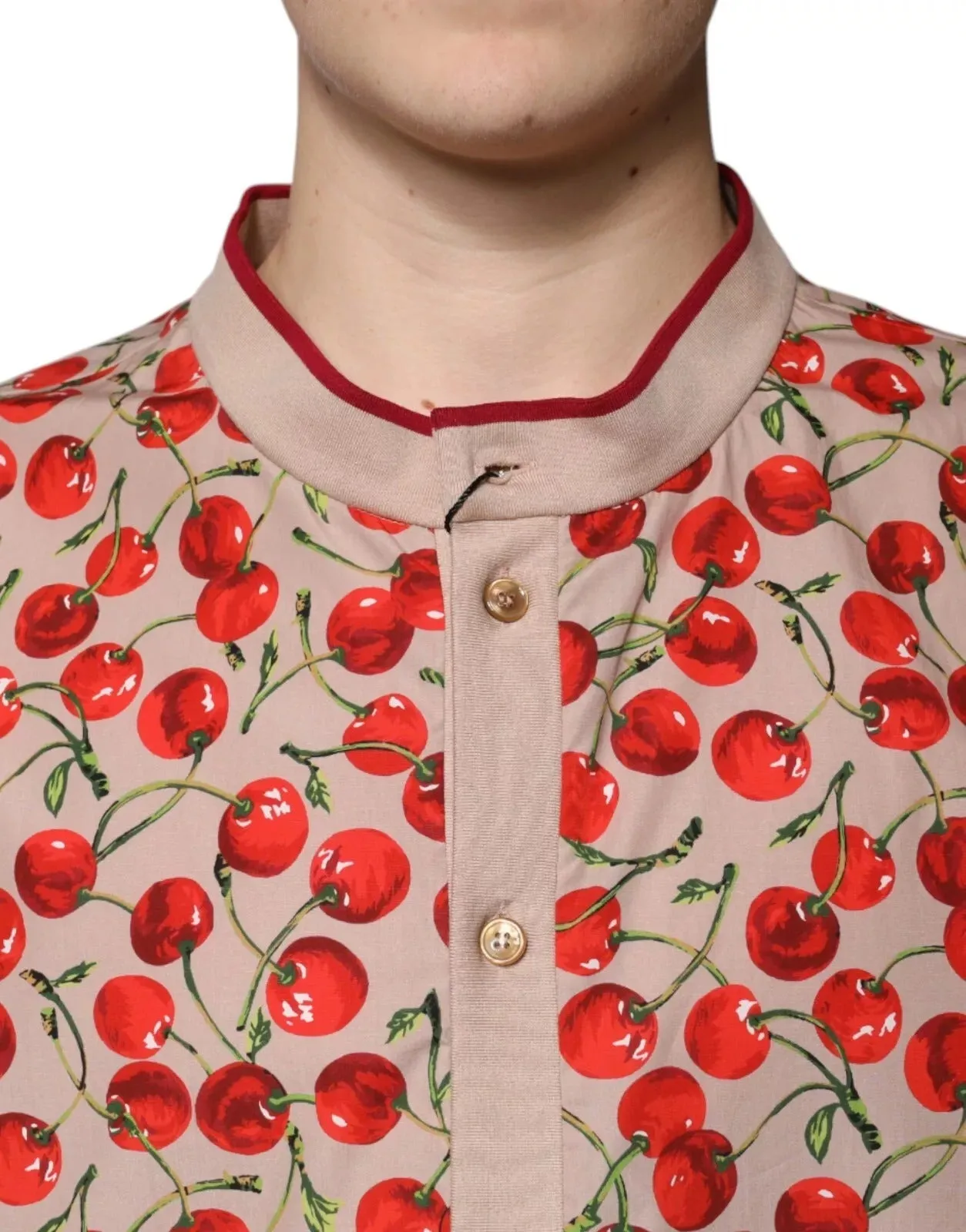 Dolce & Gabbana Beige Cherry Nylon Buttoned Casual Shirt sold by Siebentaschen product image thumbnail 4