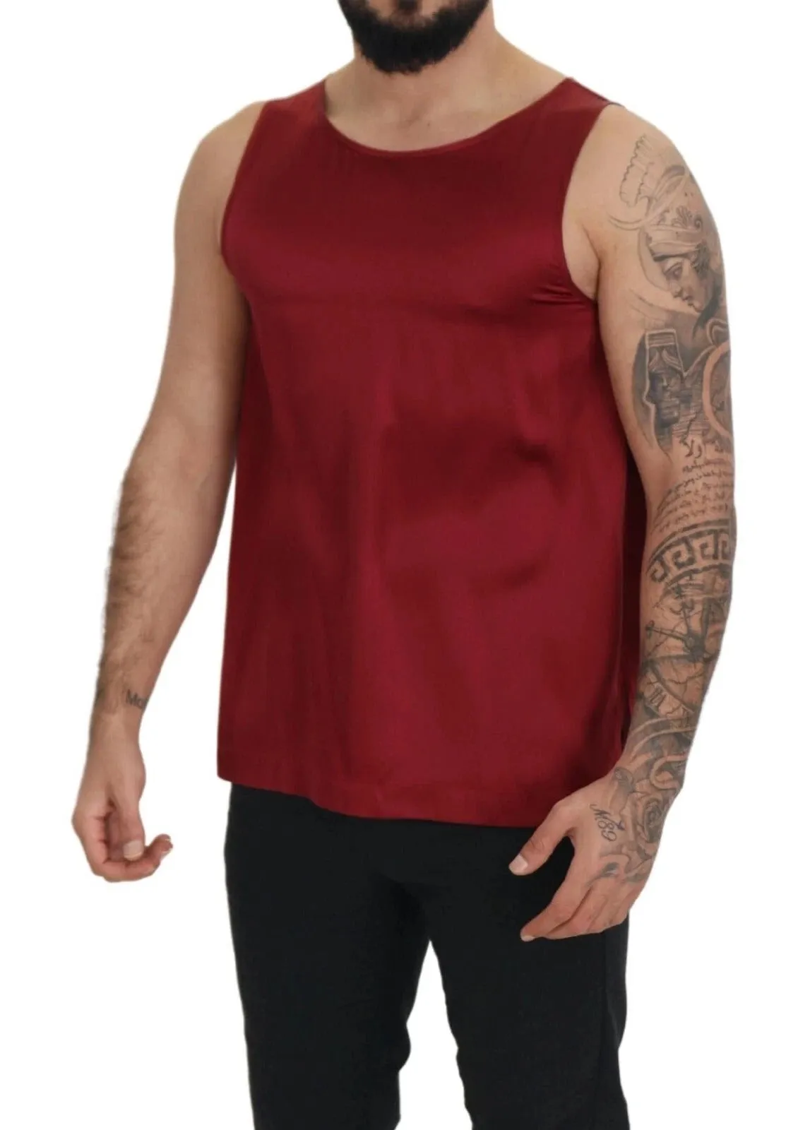 Dolce & Gabbana Red Round Neck Sleeveless Silk T-shirt sold by Siebentaschen product image thumbnail 4