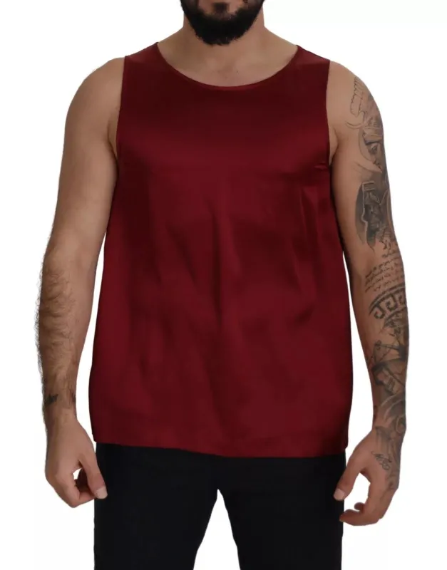 Dolce & Gabbana Red Round Neck Sleeveless Silk T-shirt sold by Siebentaschen