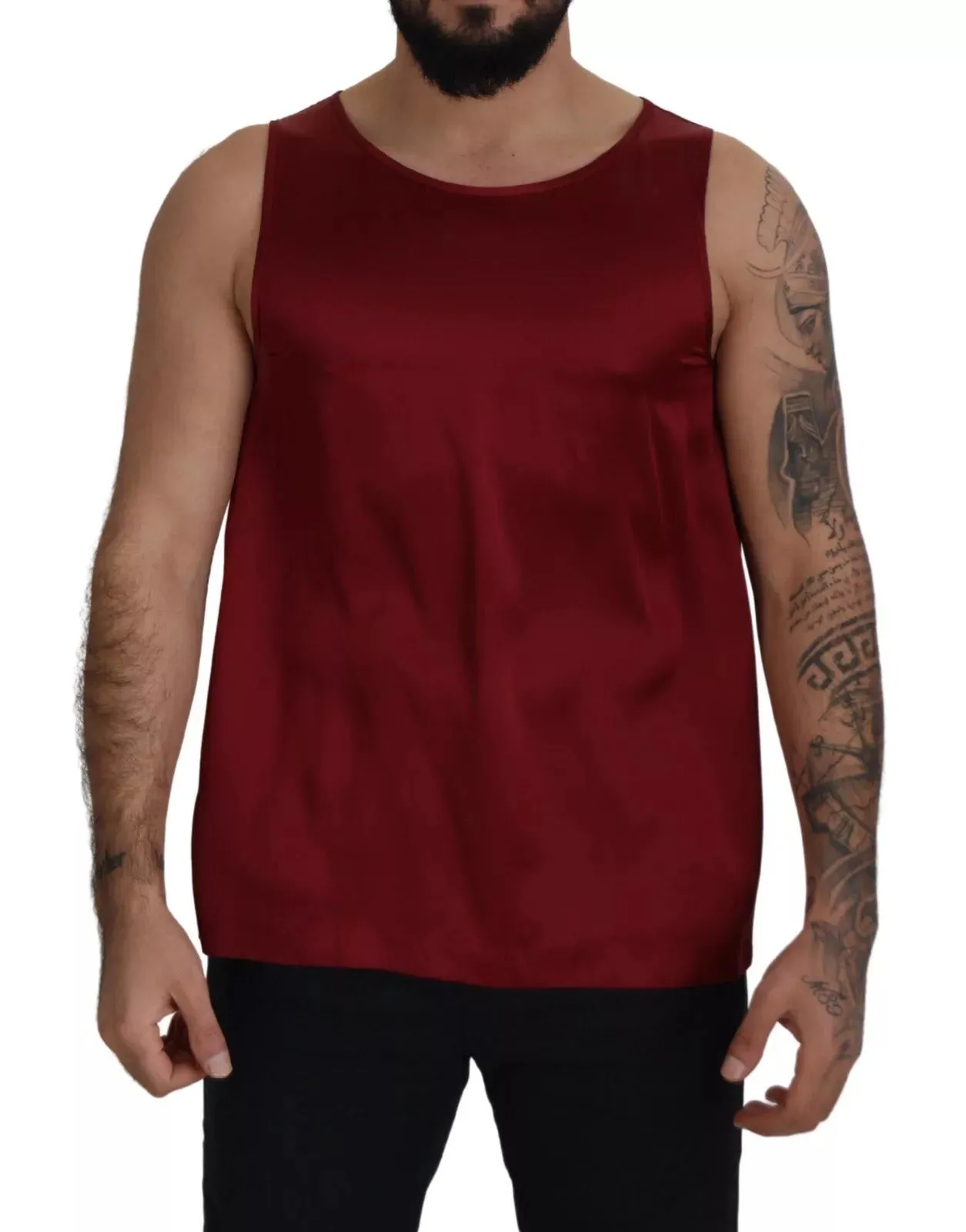 Dolce & Gabbana Red Round Neck Sleeveless Silk T-shirt sold by Siebentaschen