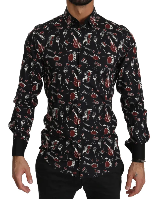 Dolce & Gabbana Black Musical Instrument Slim fit Shirt sold by Siebentaschen