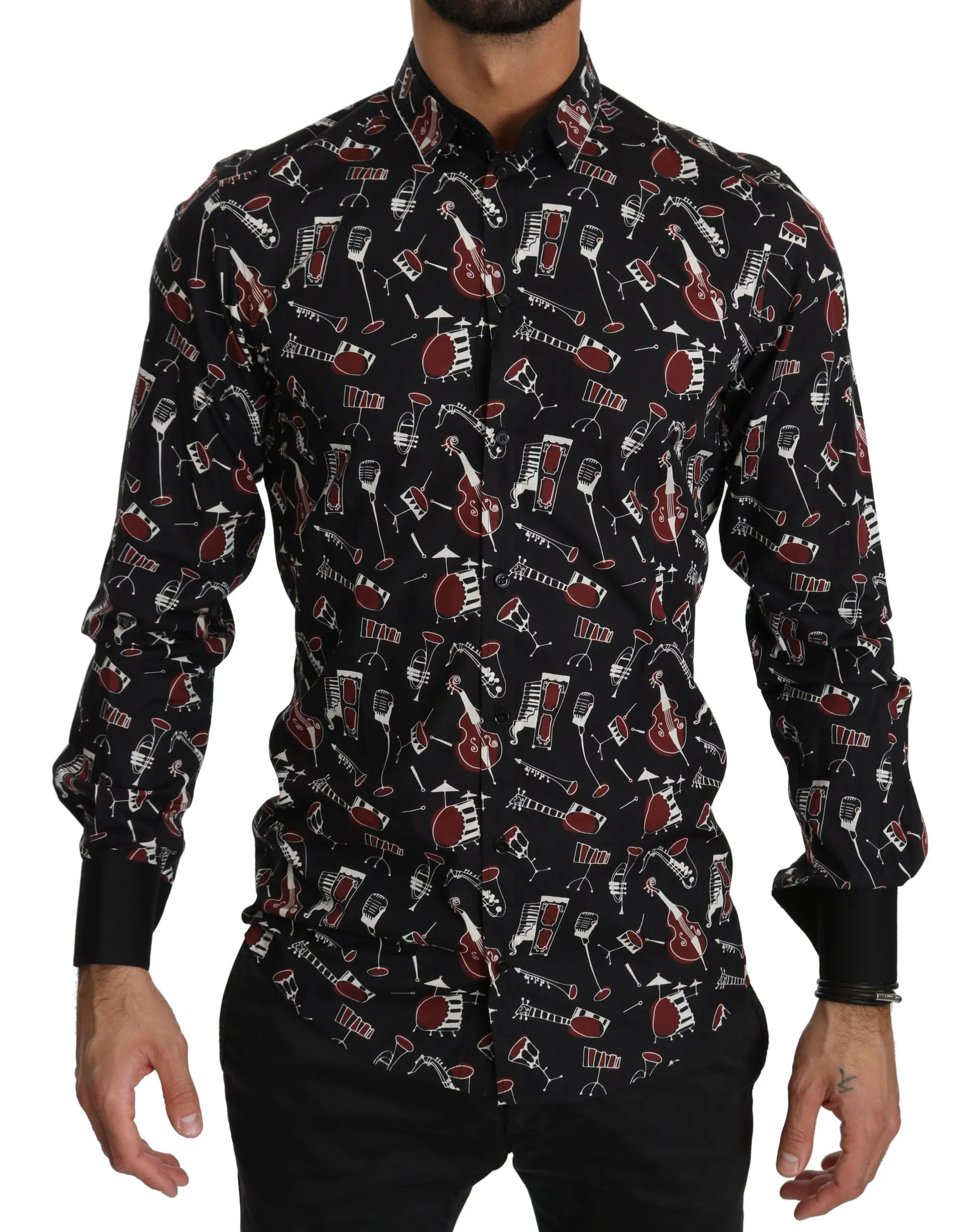 Dolce & Gabbana Black Musical Instrument Slim fit Shirt sold by Siebentaschen