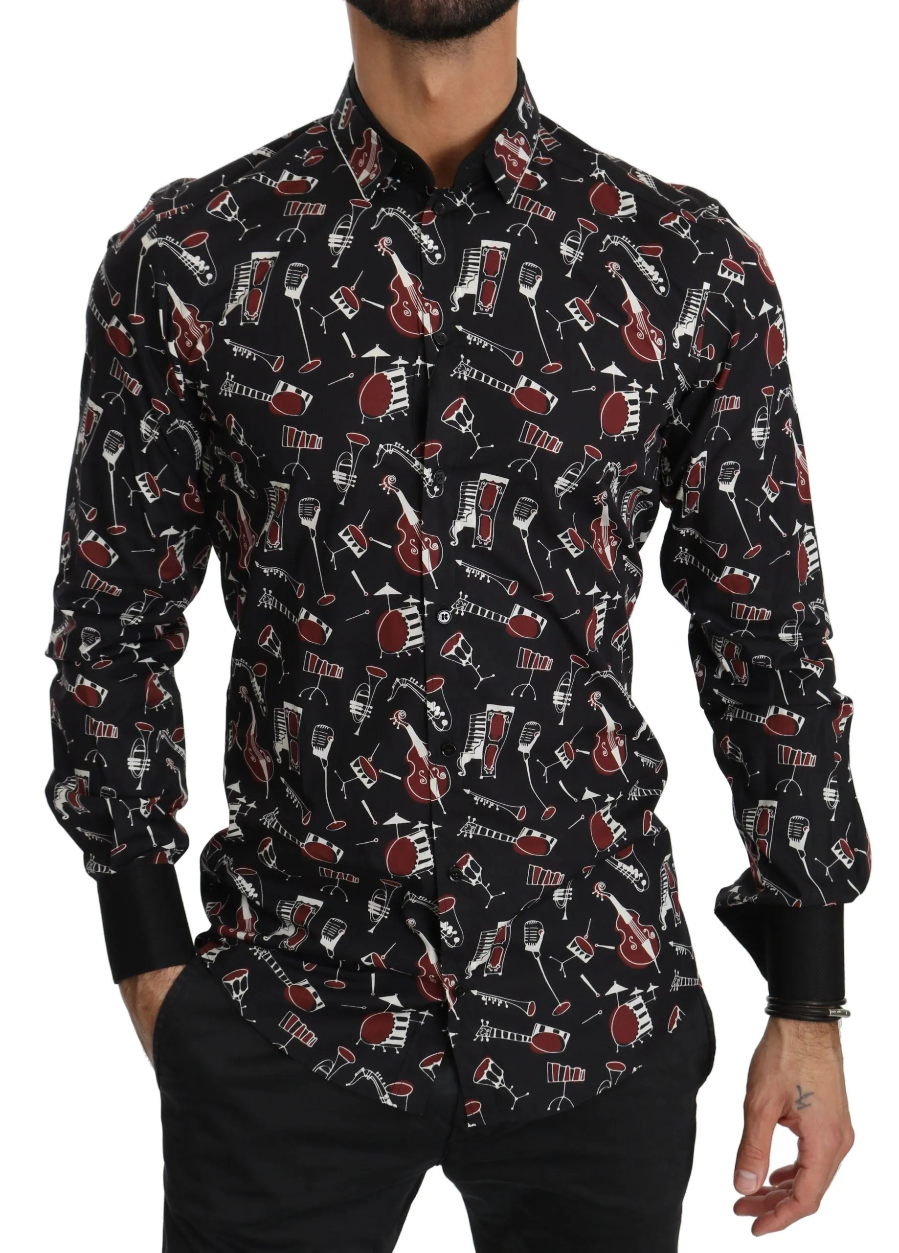 Dolce & Gabbana Black Musical Instrument Slim fit Shirt sold by Siebentaschen product image thumbnail 2