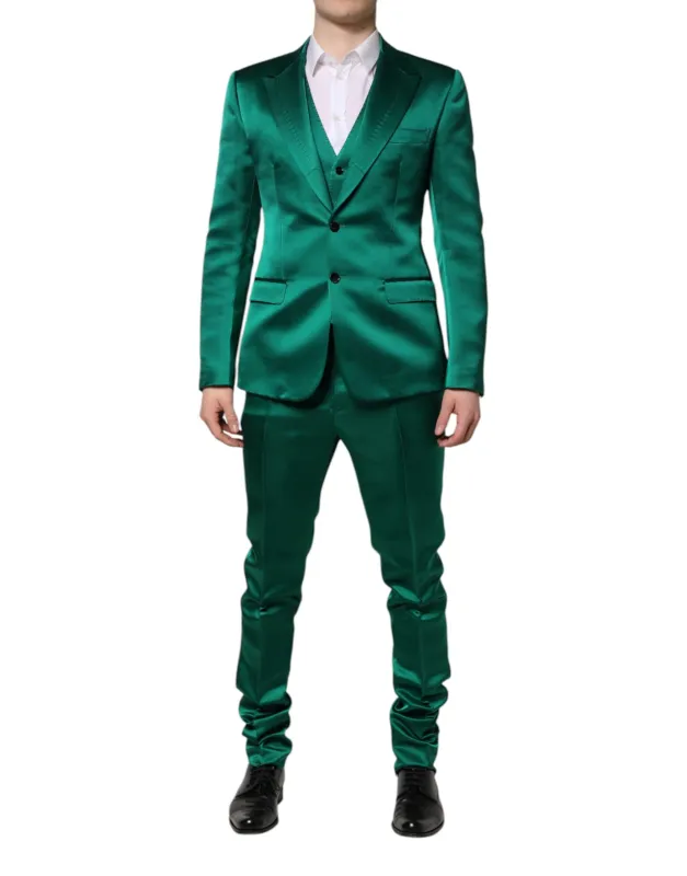 Dolce & Gabbana Green Silk 3 Piece Single Breasted Suit sold by Siebentaschen