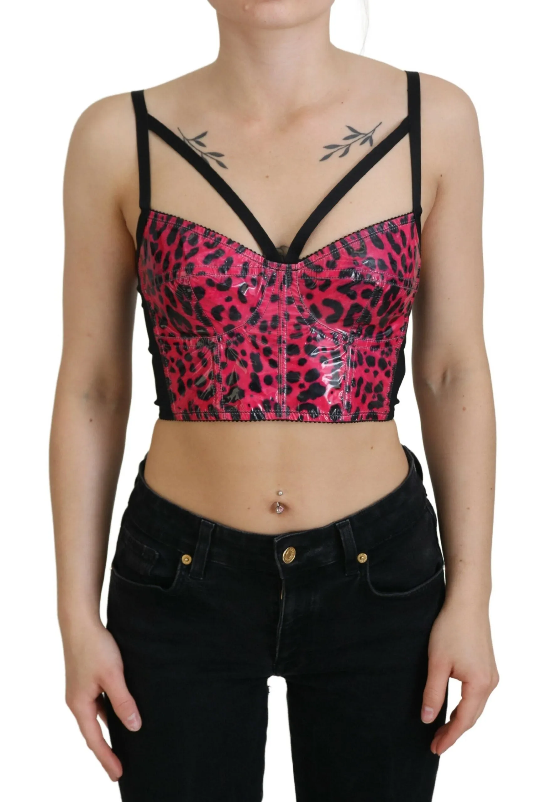 Dolce & Gabbana Pink Leopard Print Cropped Bustier Corset Top sold by Siebentaschen