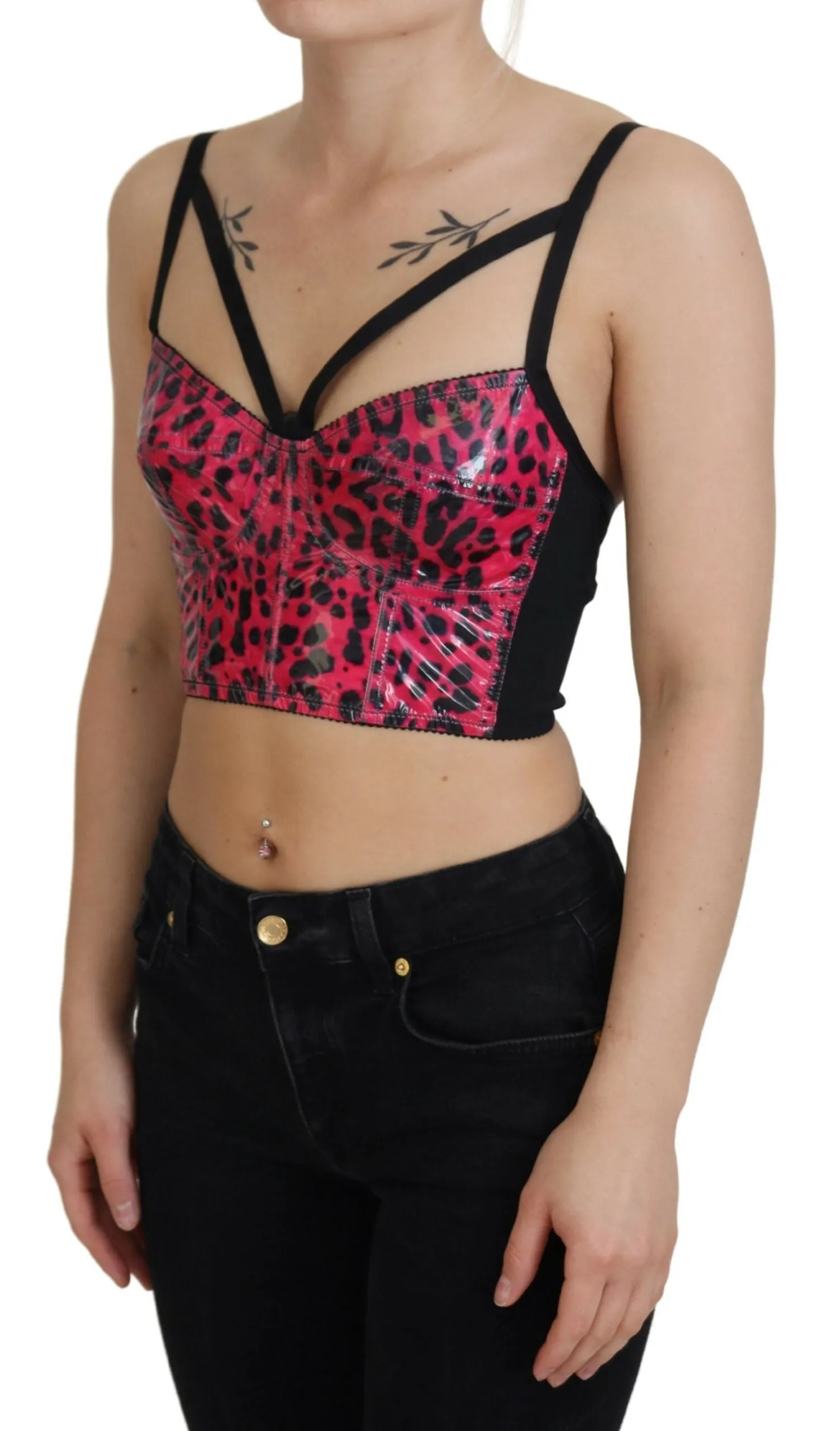 Dolce & Gabbana Pink Leopard Print Cropped Bustier Corset Top sold by Siebentaschen product image thumbnail 2