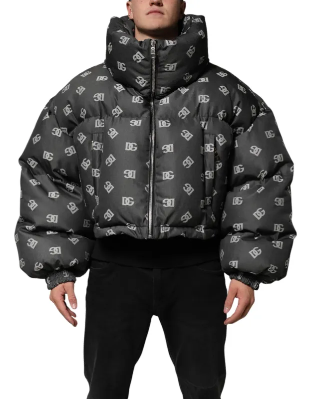 Dolce & Gabbana Black DG Monogram Full Zip Puffer Men Jacket sold by Siebentaschen