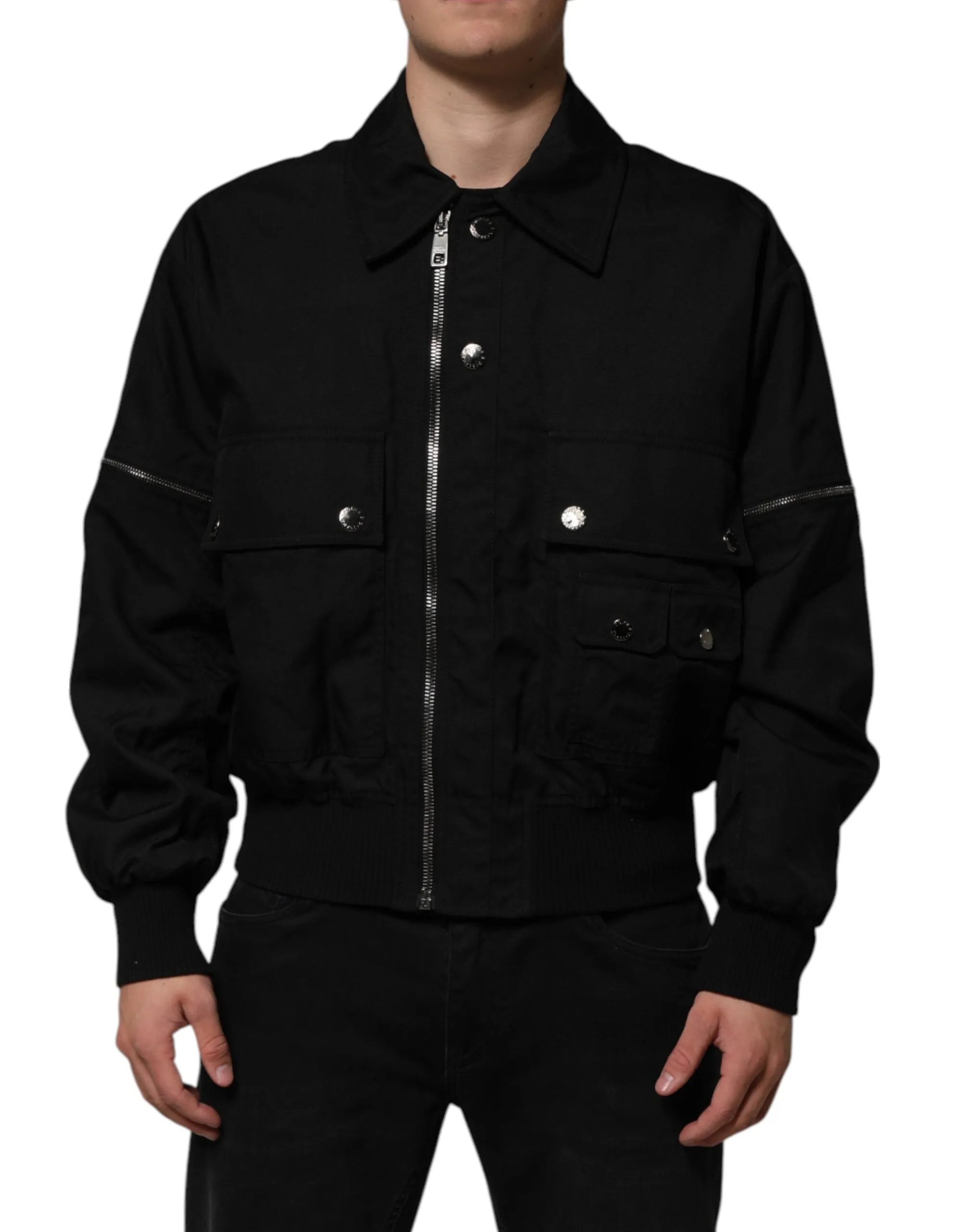 Dolce & Gabbana Black Patch Pocket Full Zip Bomber Jacket sold by Siebentaschen