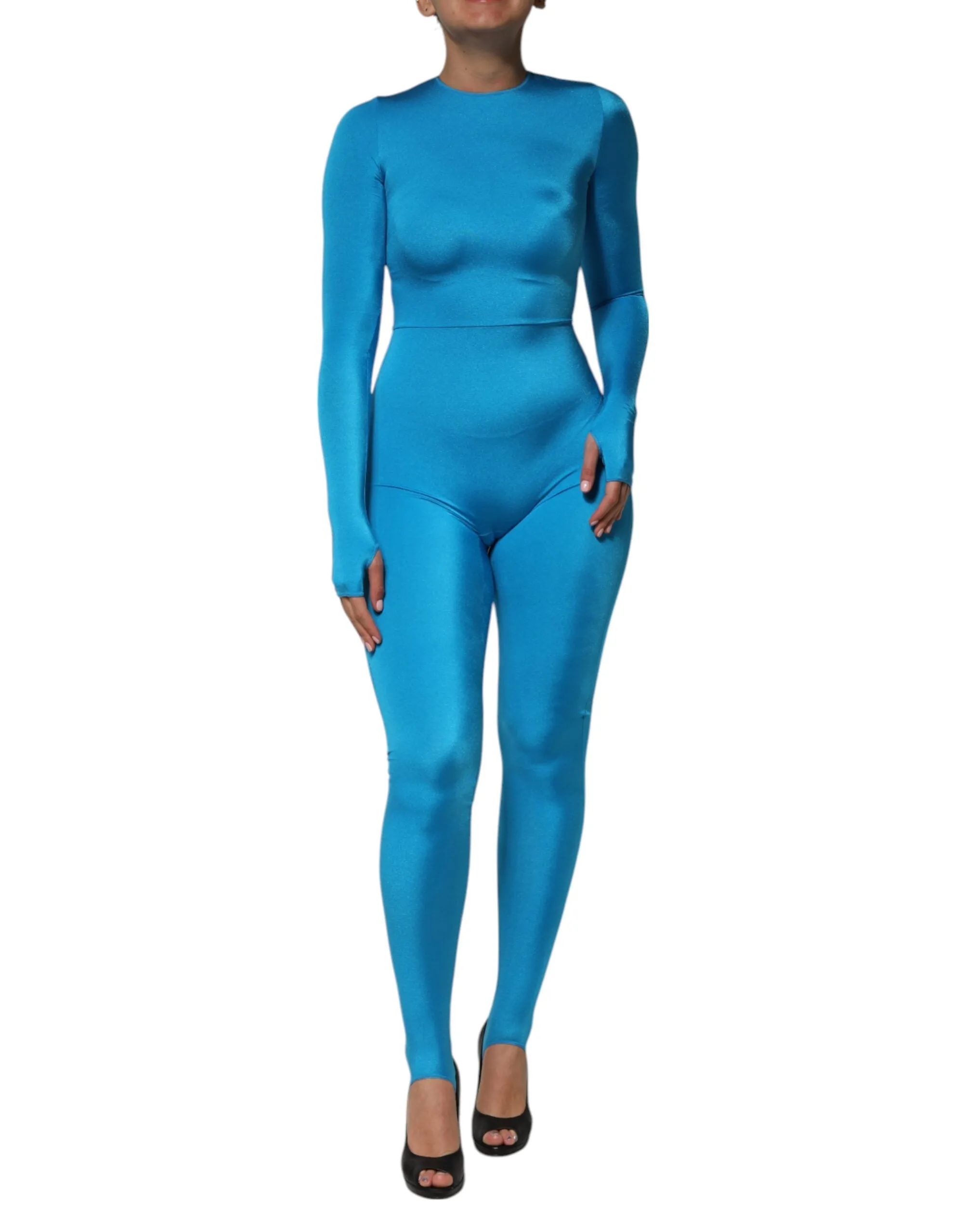 Dolce & Gabbana Blue Nylon Crew Neck Bodycon Jumpsuit Dress sold by Siebentaschen