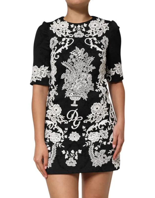 Dolce & Gabbana Black Lace Trim Short Sleeves A-line Dress sold by Siebentaschen