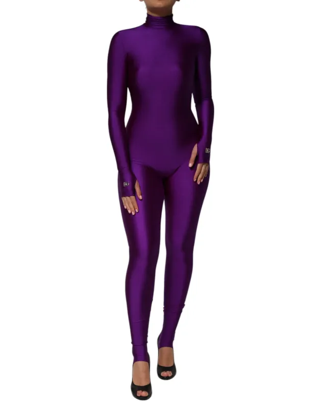 Dolce & Gabbana Purple Nylon Turtleneck Bodycon Jumpsuit Dress sold by Siebentaschen