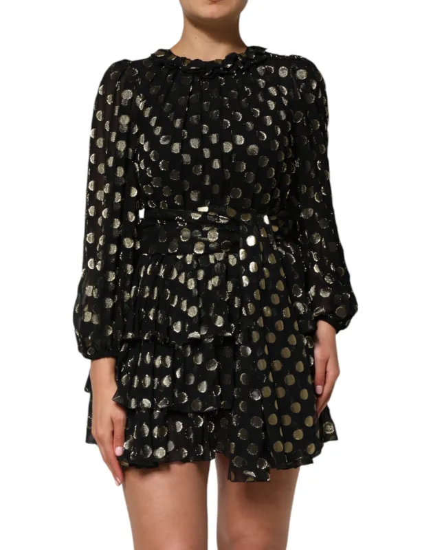 Dolce & Gabbana Black Gold Polka Dot Silk Brocade Mini Dress sold by Siebentaschen