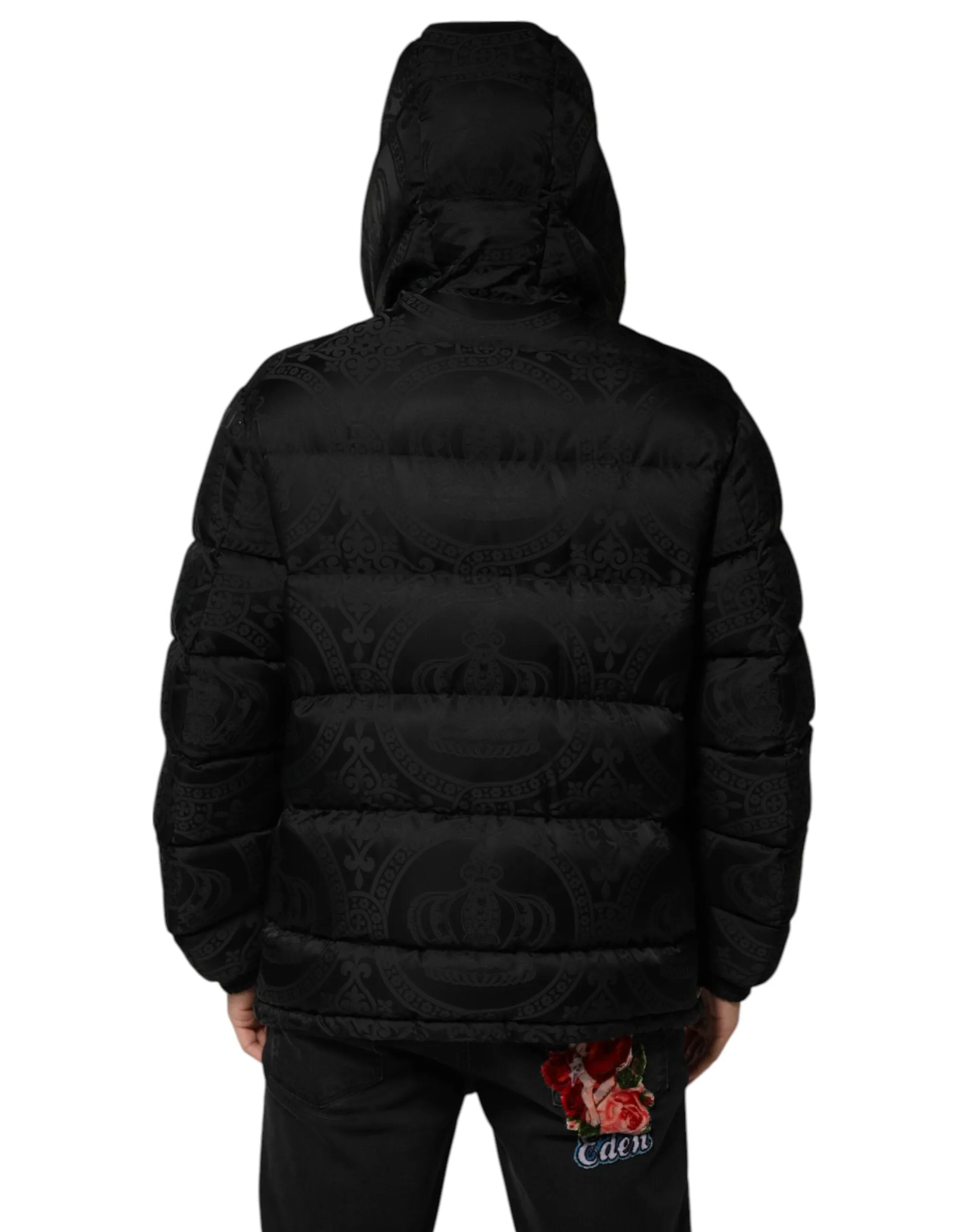 Dolce & Gabbana Black Jacquard Quilted Puffer Hooded Jacket sold by Siebentaschen product image thumbnail 4