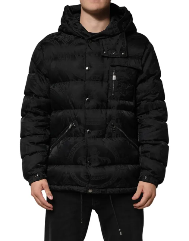 Dolce & Gabbana Black Jacquard Quilted Puffer Hooded Jacket sold by Siebentaschen