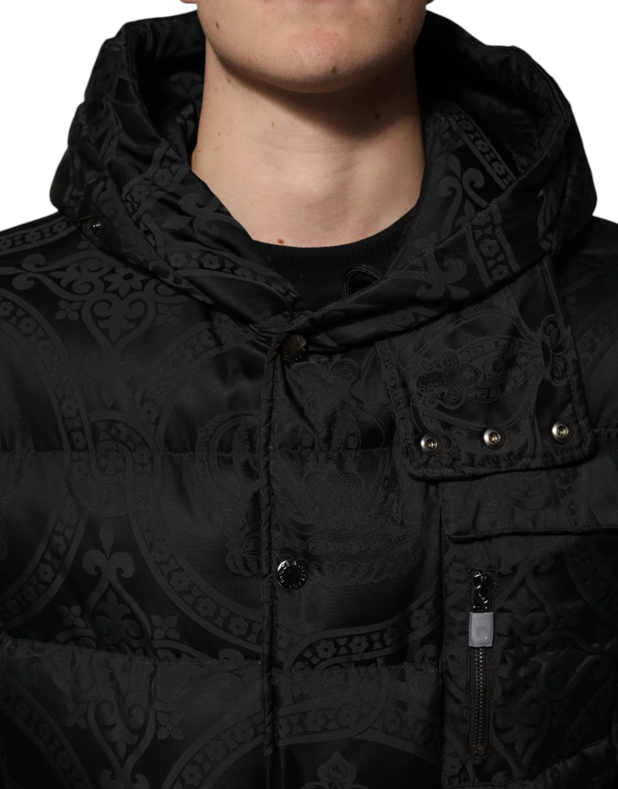 Dolce & Gabbana Black Jacquard Quilted Puffer Hooded Jacket sold by Siebentaschen product image thumbnail 5