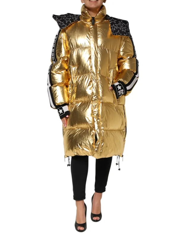 Dolce & Gabbana Gold Hooded Puffer Quilted Full Zip Jacket sold by Siebentaschen