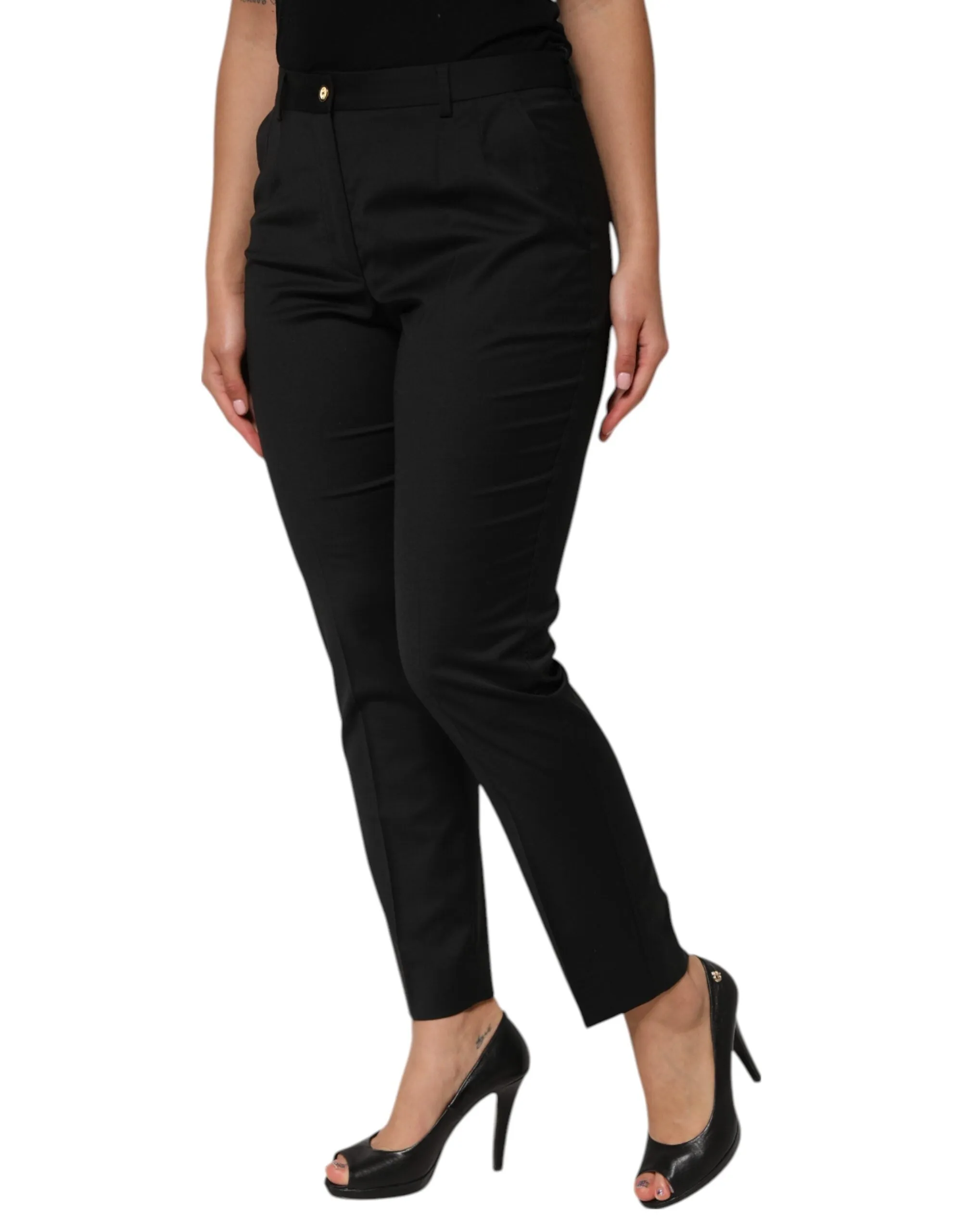 Dolce & Gabbana Black Polyester Tapered Women Trouser Pants sold by Siebentaschen product image thumbnail 3