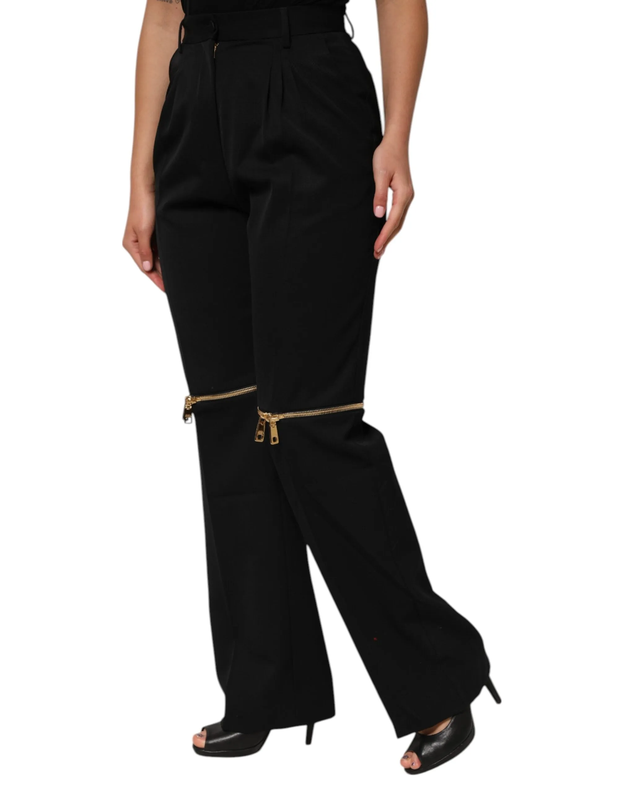 Dolce & Gabbana Black Zip Detailed Wool Straight Leg Pants sold by Siebentaschen product image thumbnail 3