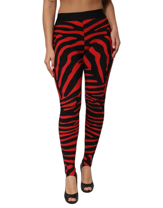 Dolce & Gabbana Black Red Nylon Logo Waisted Leggings Pants sold by Siebentaschen